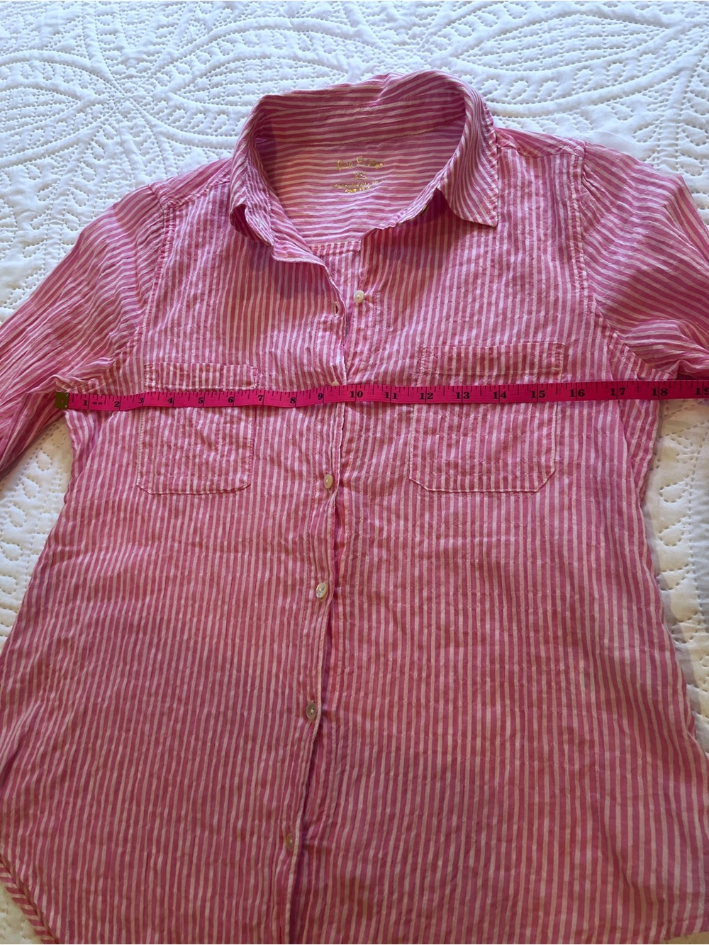 Lilly Pulitzer Sea view button down top in Havana pink Oxford stripe - Picture 5 of 6